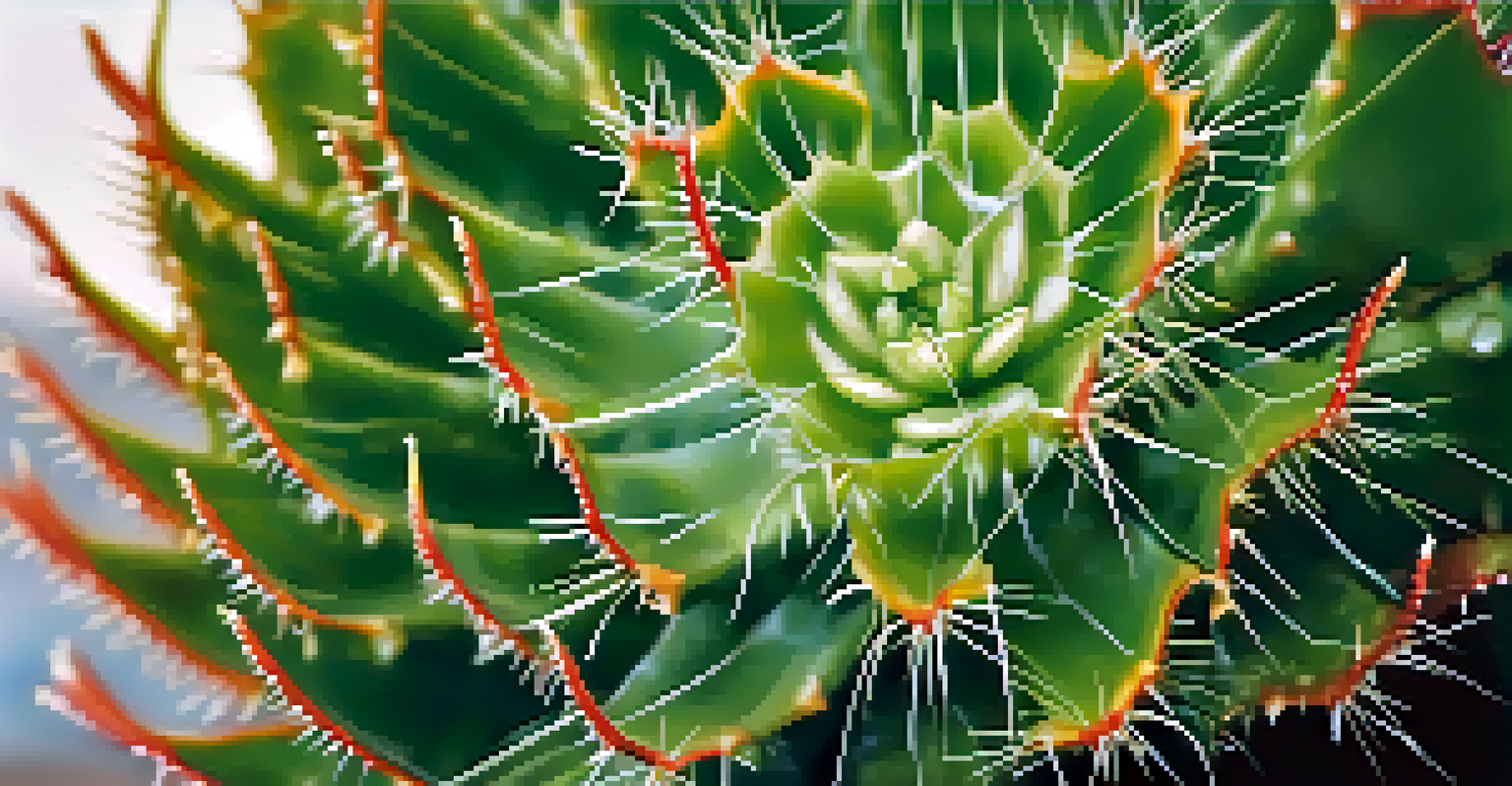 A detailed close-up of a San Pedro cactus highlighting its green color and textures, with blurred natural surroundings and raindrops.