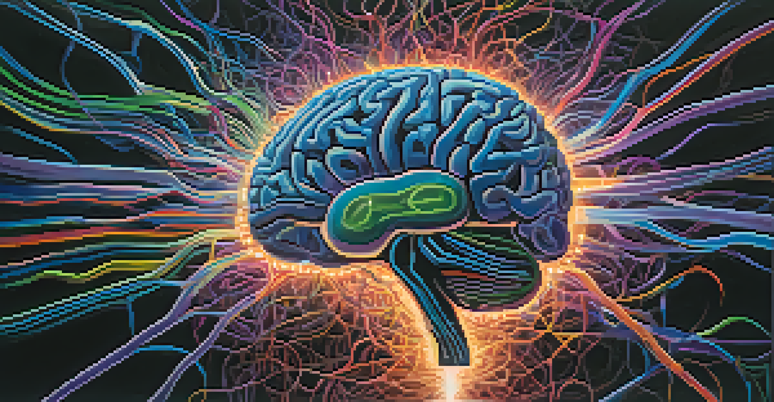 An abstract image of a brain with glowing neural connections and colorful patterns, symbolizing altered states of consciousness.