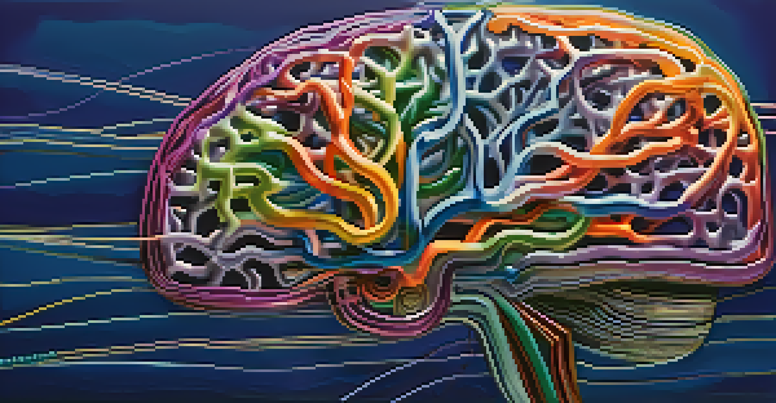 An artistic depiction of a colorful brain with interconnected neural pathways against a gradient background.