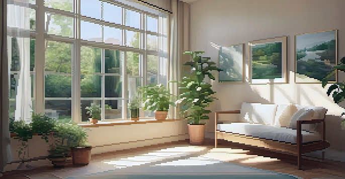 A bright and calming therapy room with a couch and plants, designed for emotional healing.
