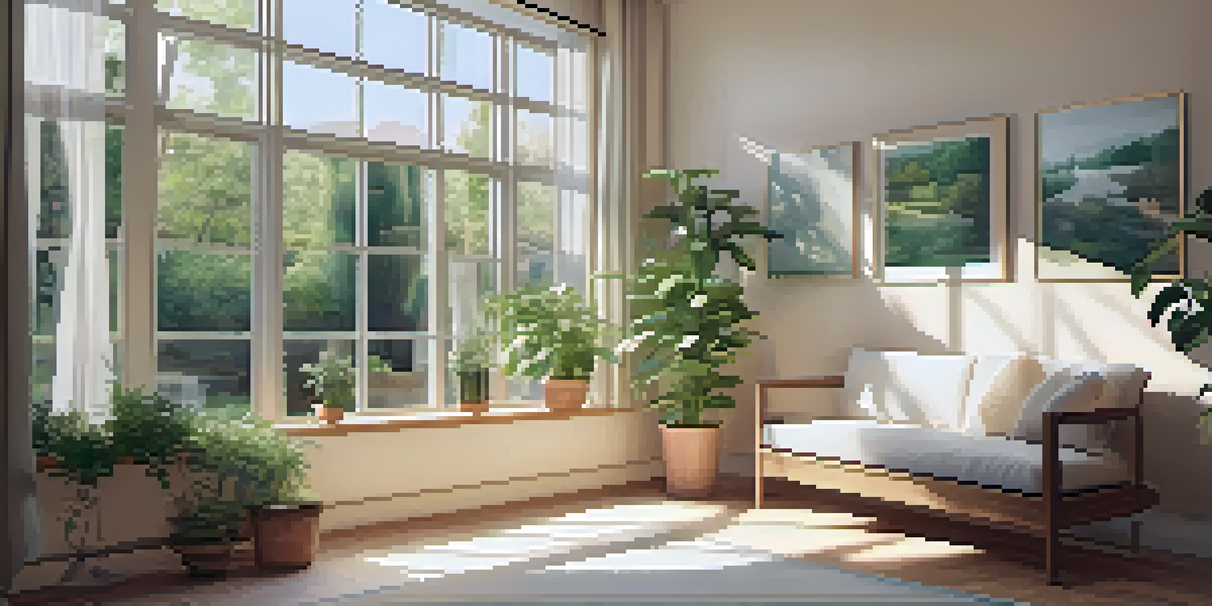 A bright and calming therapy room with a couch and plants, designed for emotional healing.