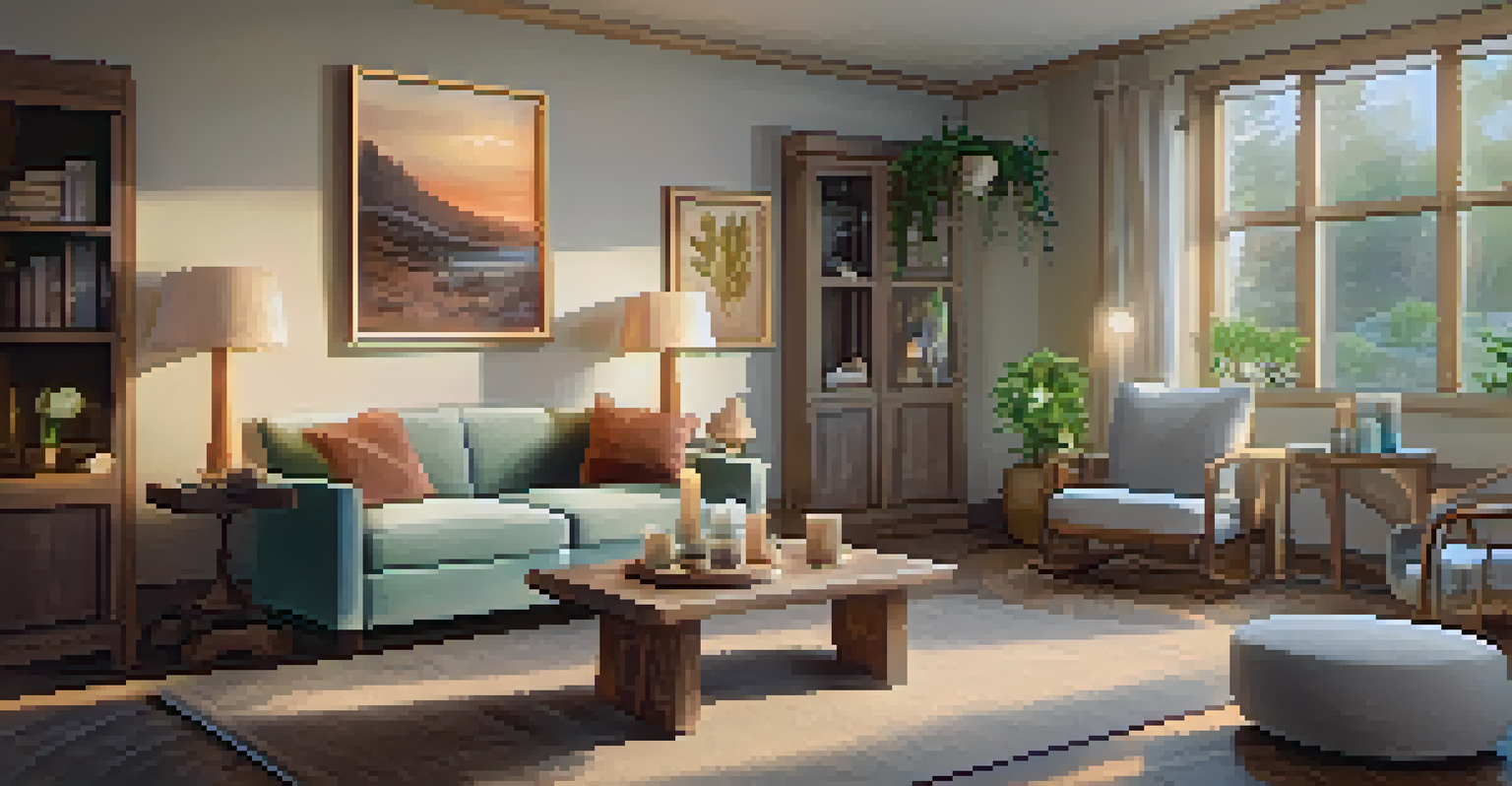 A cozy therapy room with warm lighting, plush chairs, and calming decor, creating a peaceful atmosphere.