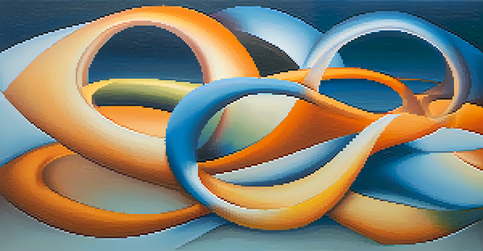 An abstract art piece showing interconnected human figures in vibrant colors, symbolizing compassion.