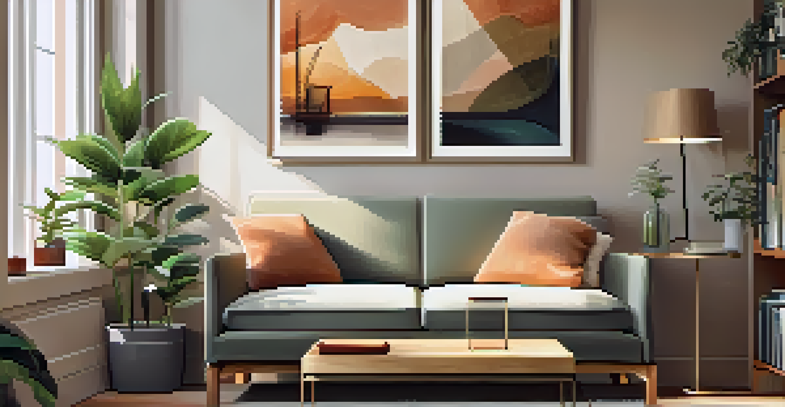 A cozy therapy room with a couch, plants, and warm lighting, creating a safe and inviting atmosphere.