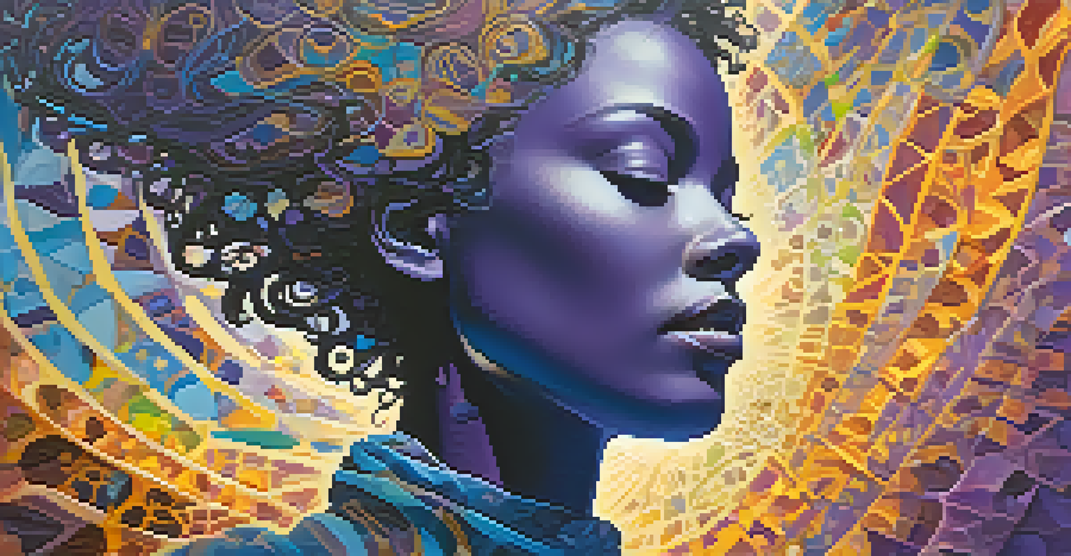 An abstract image of a silhouette surrounded by swirling colors and patterns, representing a journey of self-discovery and altered consciousness.