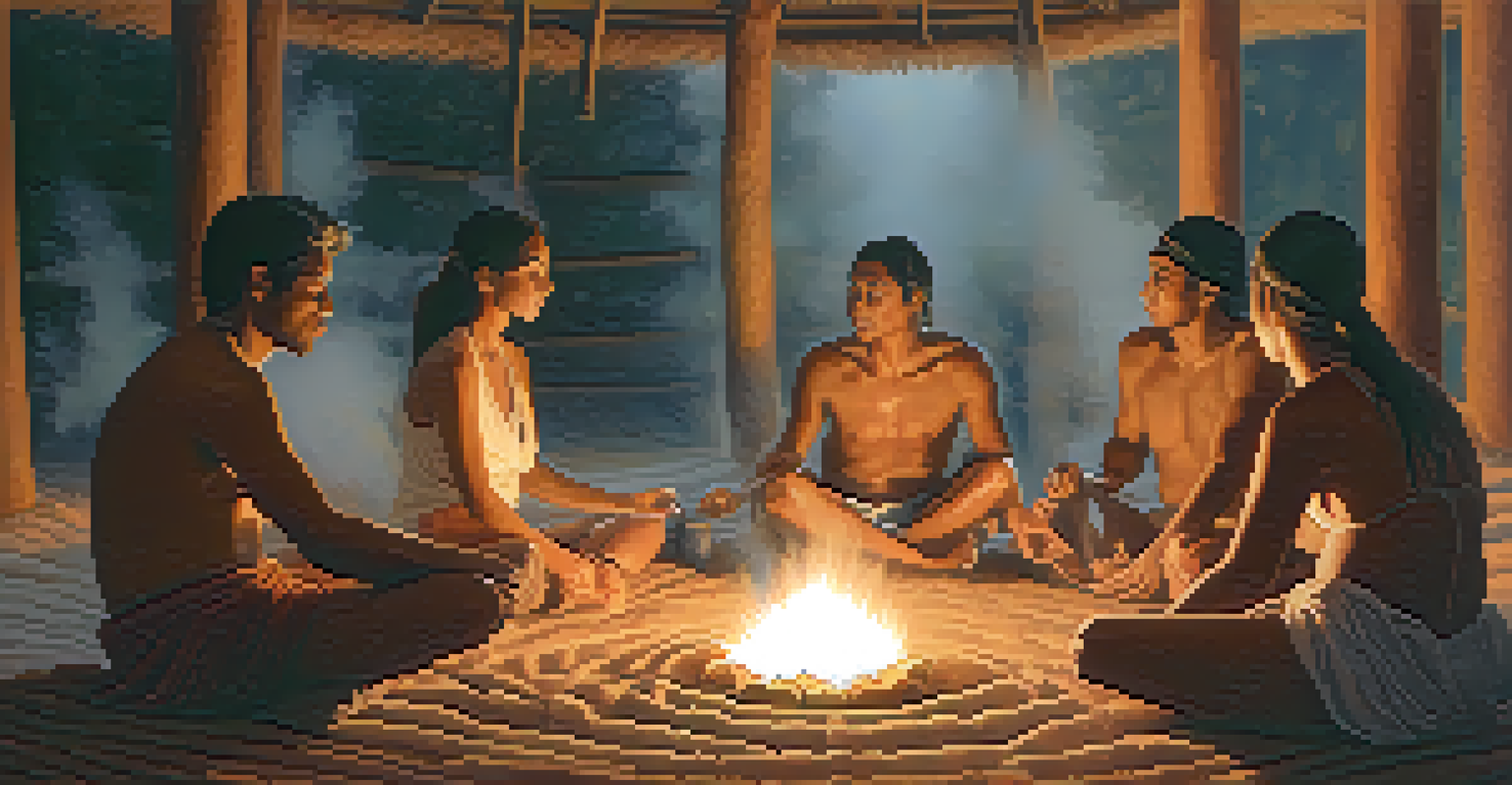 A group of people inside a sweat lodge, enveloped in steam and warm light, sharing a communal experience.