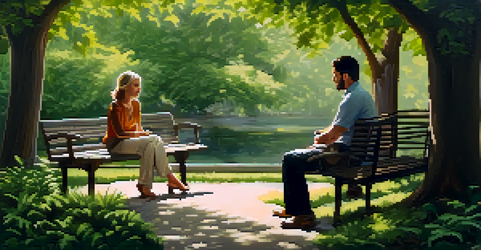 A therapist and client in a peaceful outdoor setting, engaging in a therapeutic conversation.