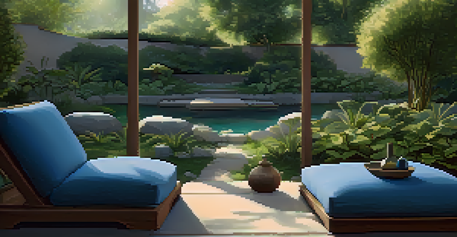 A peaceful meditation space in a garden with entheogenic plants and candles.