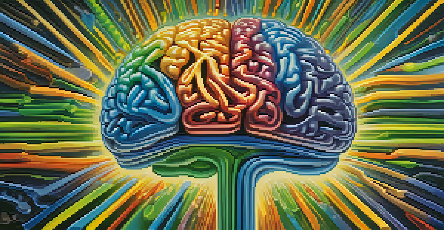 A colorful artistic representation of a brain with illuminated pathways symbolizing emotions and sensations.