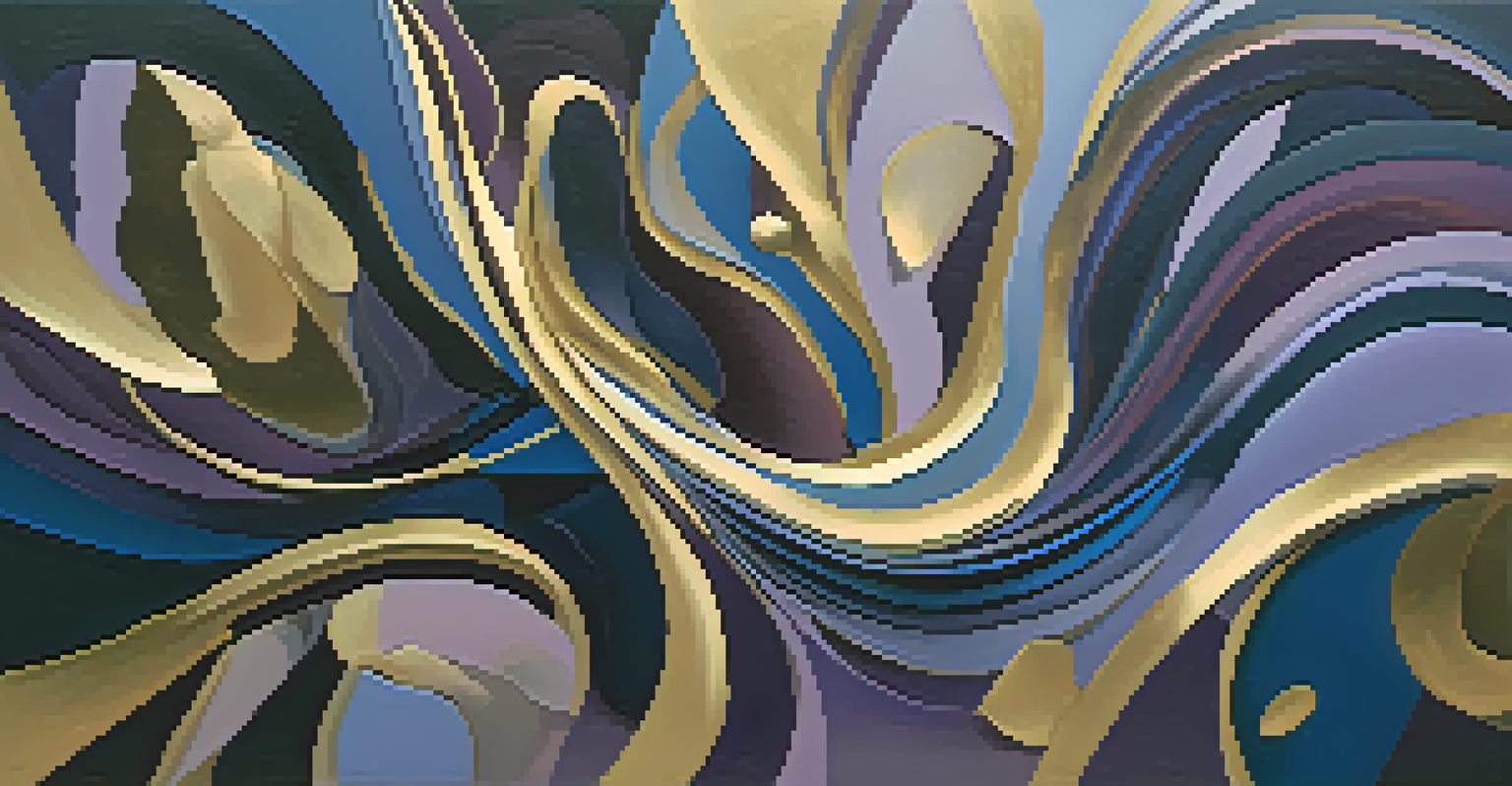 An abstract image representing grief with swirling colors and shapes, evoking emotions of introspection and complexity.