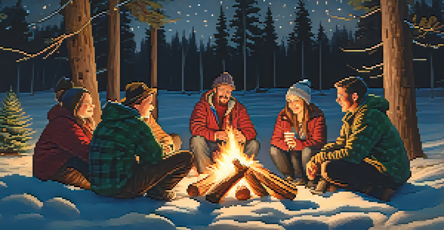 A group of people around a campfire sharing stories under a starry night sky.
