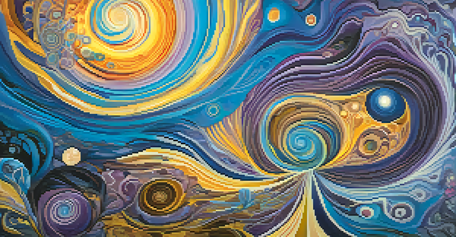 A colorful abstract representation of a psychedelic experience with swirling patterns and cosmic elements.