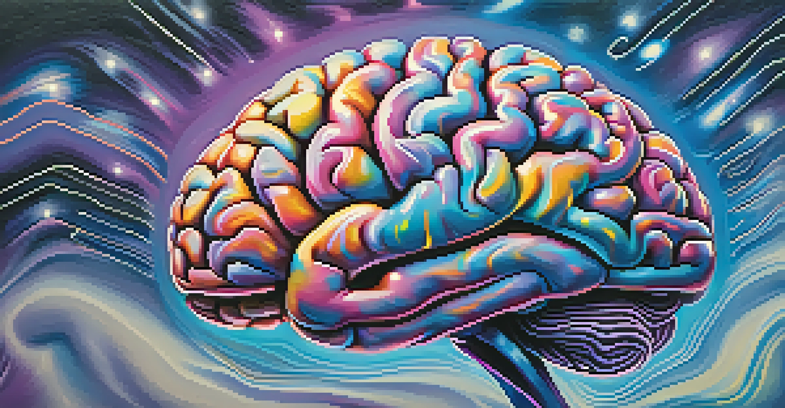 An artistic illustration of a human brain with swirling colors and patterns, depicting neuroplasticity and emotional processing.