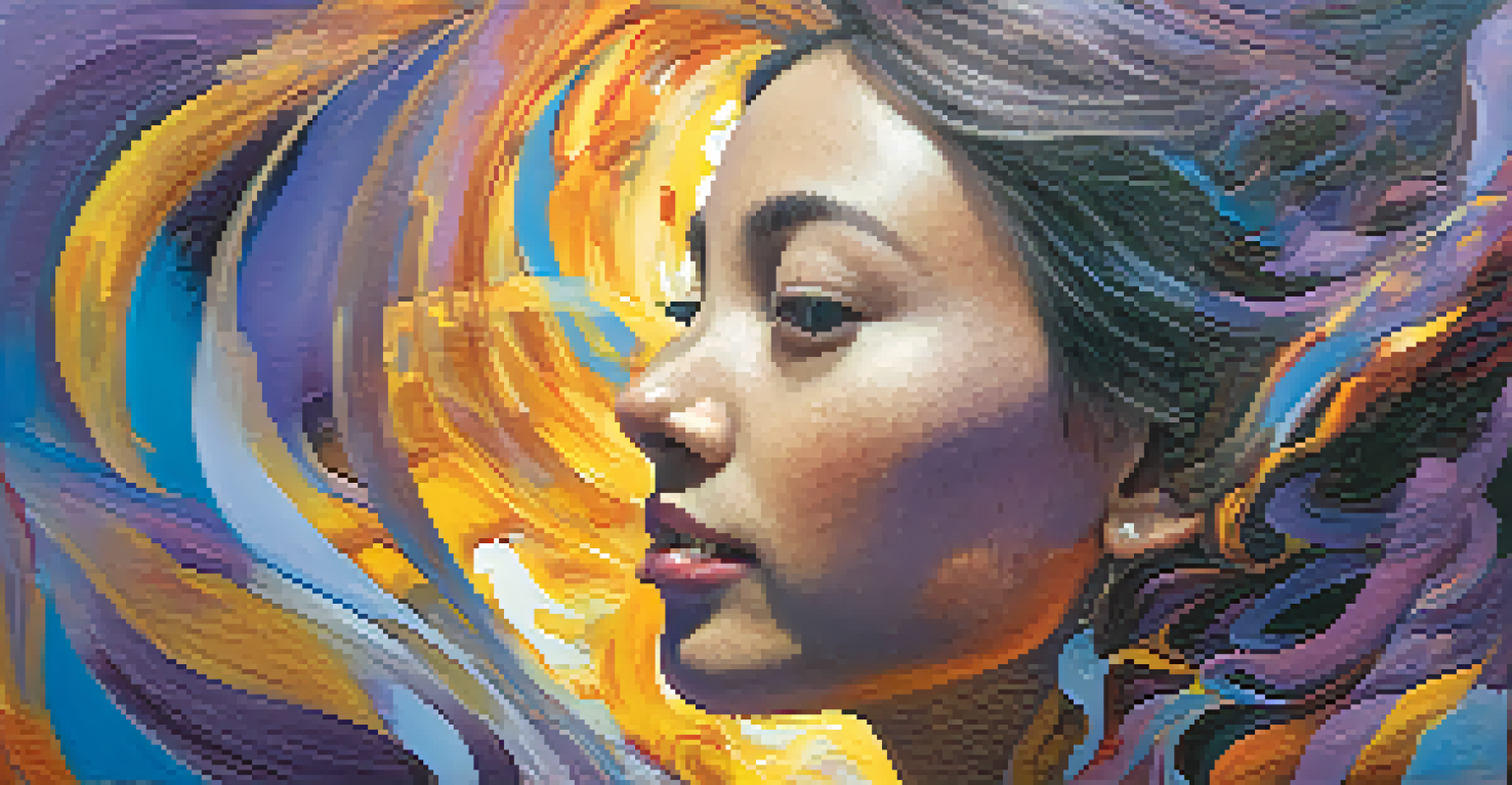 An abstract image of a person surrounded by swirling colors, representing a transformative experience.