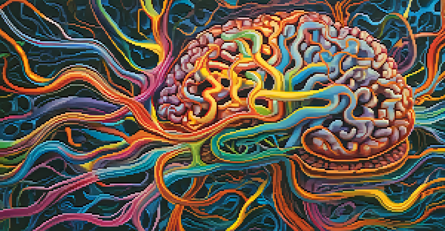 An abstract image of a brain with glowing neural pathways in vibrant colors, set against a swirling background that symbolizes altered consciousness.