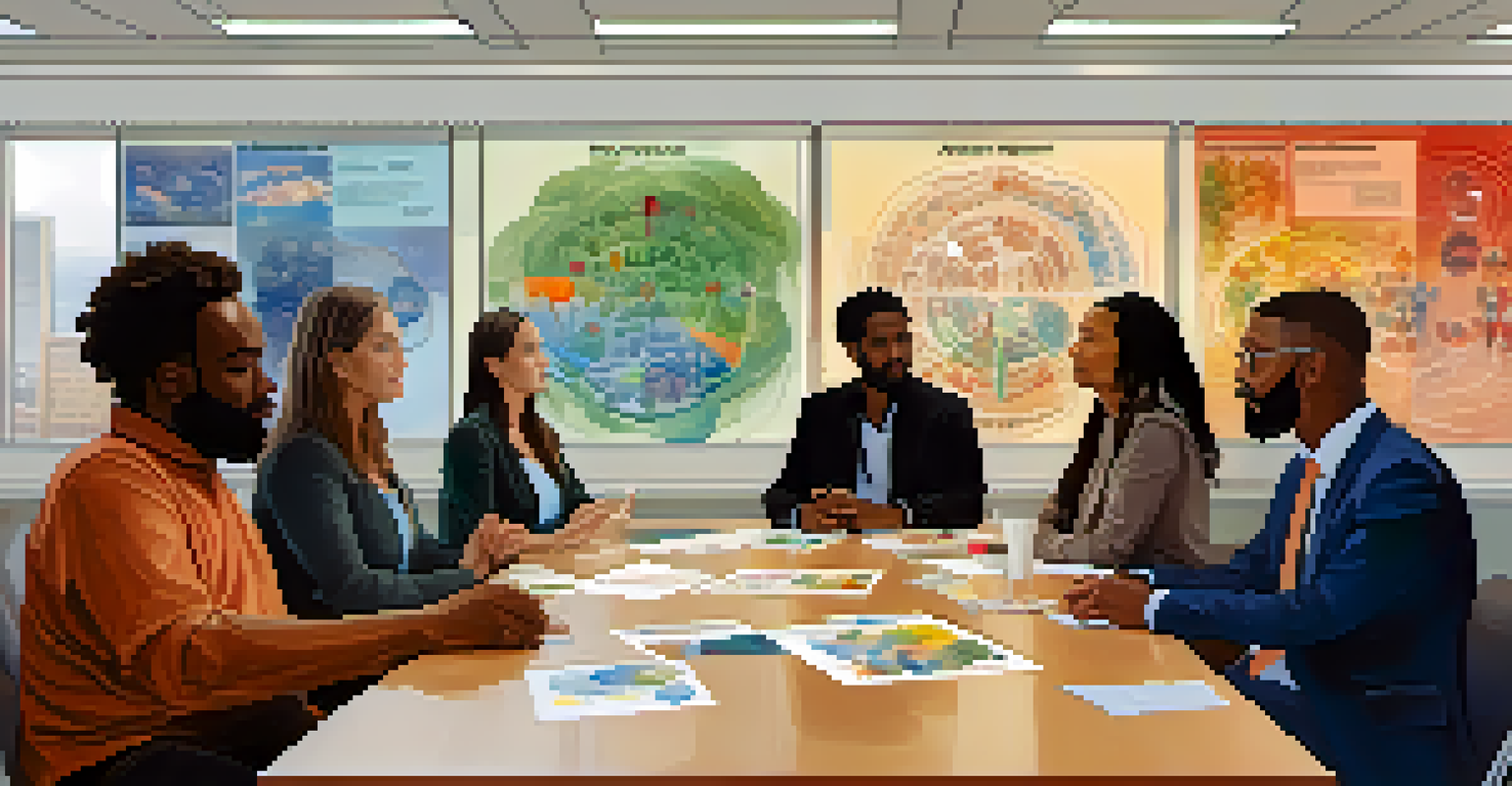A diverse group discussing entheogens and health equity in a bright conference room, with charts and images on the walls.