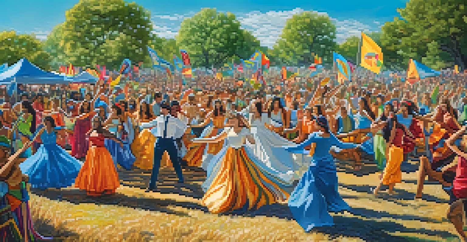 A lively outdoor event with diverse participants engaged in art and performance for environmental activism under a bright sky.