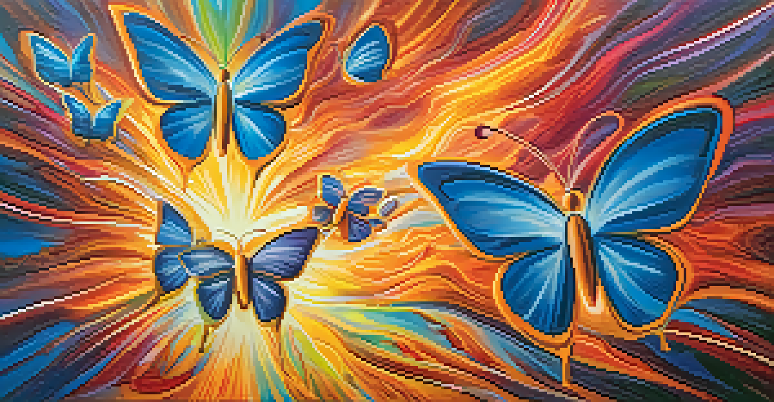 An abstract image depicting vibrant colors and butterflies representing emotional healing.