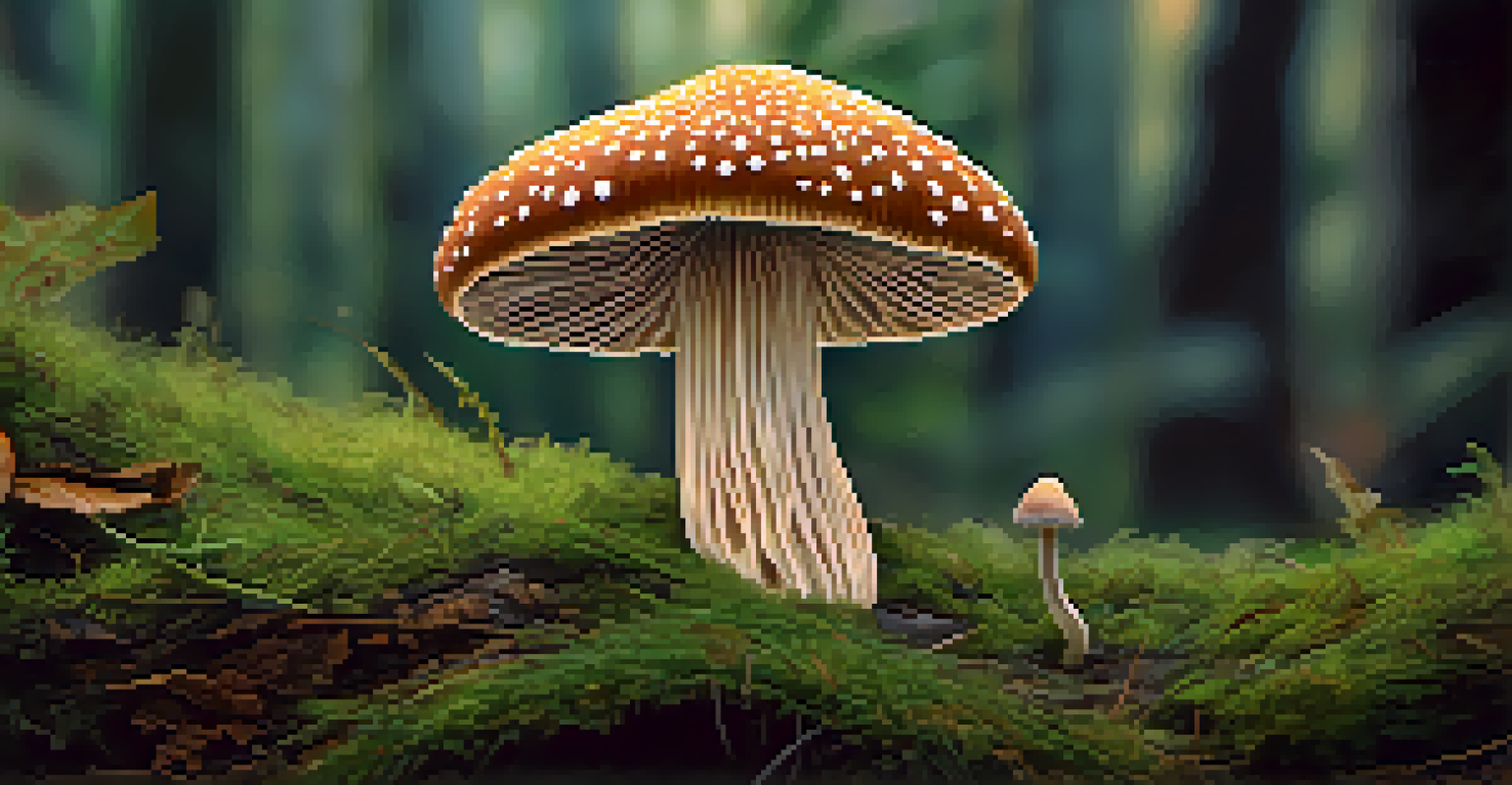 A close-up shot of a psilocybin mushroom, displaying its intricate textures and colors against a blurred natural background.