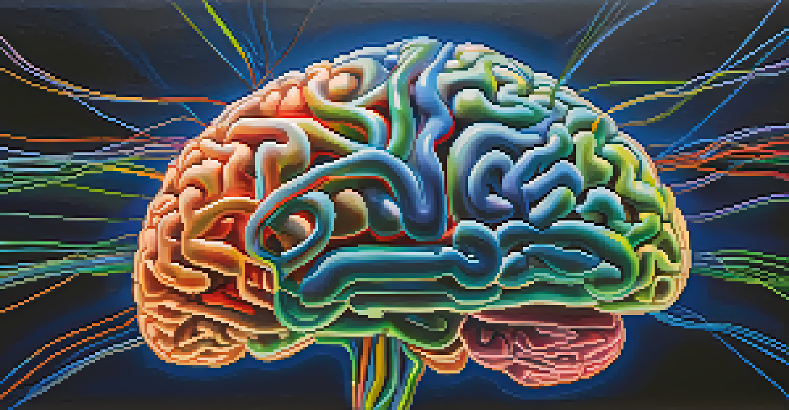 An abstract illustration of a brain with colorful neural pathways, representing transformation and healing.