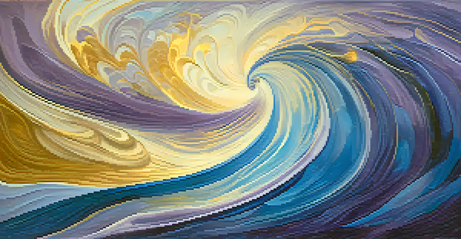 An abstract image depicting swirling colors representing the mind's journey during transformation, with silhouettes of people navigating through it.