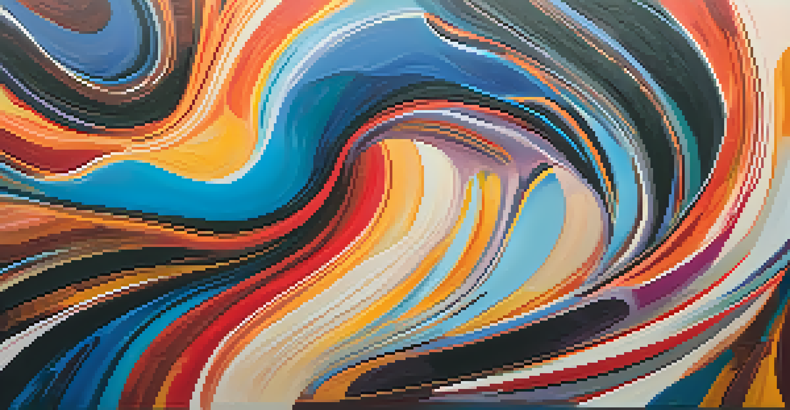 An abstract artwork with swirling colors and shapes, representing transformation and self-discovery through its vibrant composition.