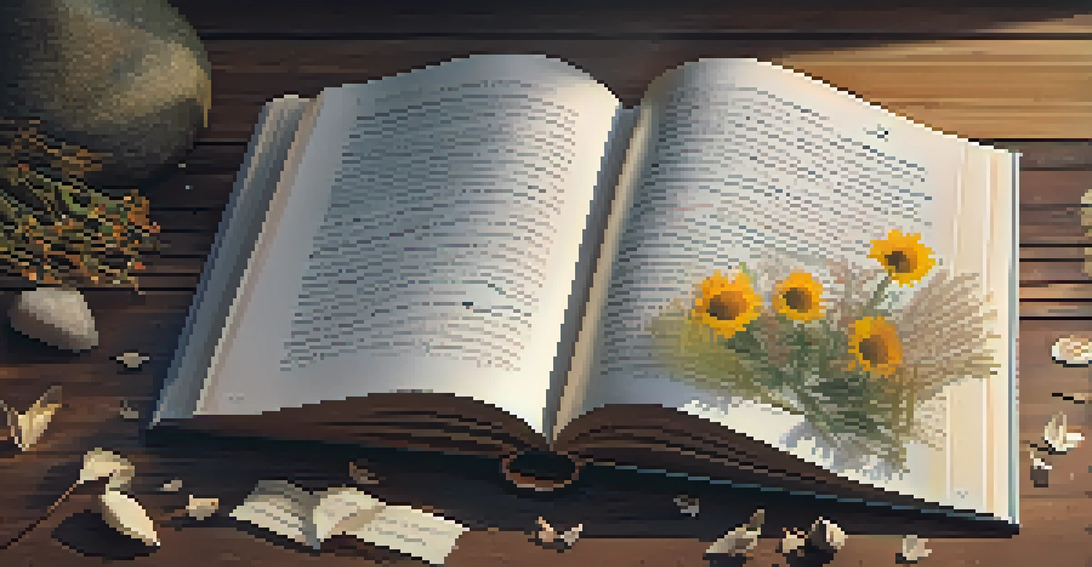 A close-up of an open book with illustrations about entheogens, resting on a wooden surface with dried flowers nearby.