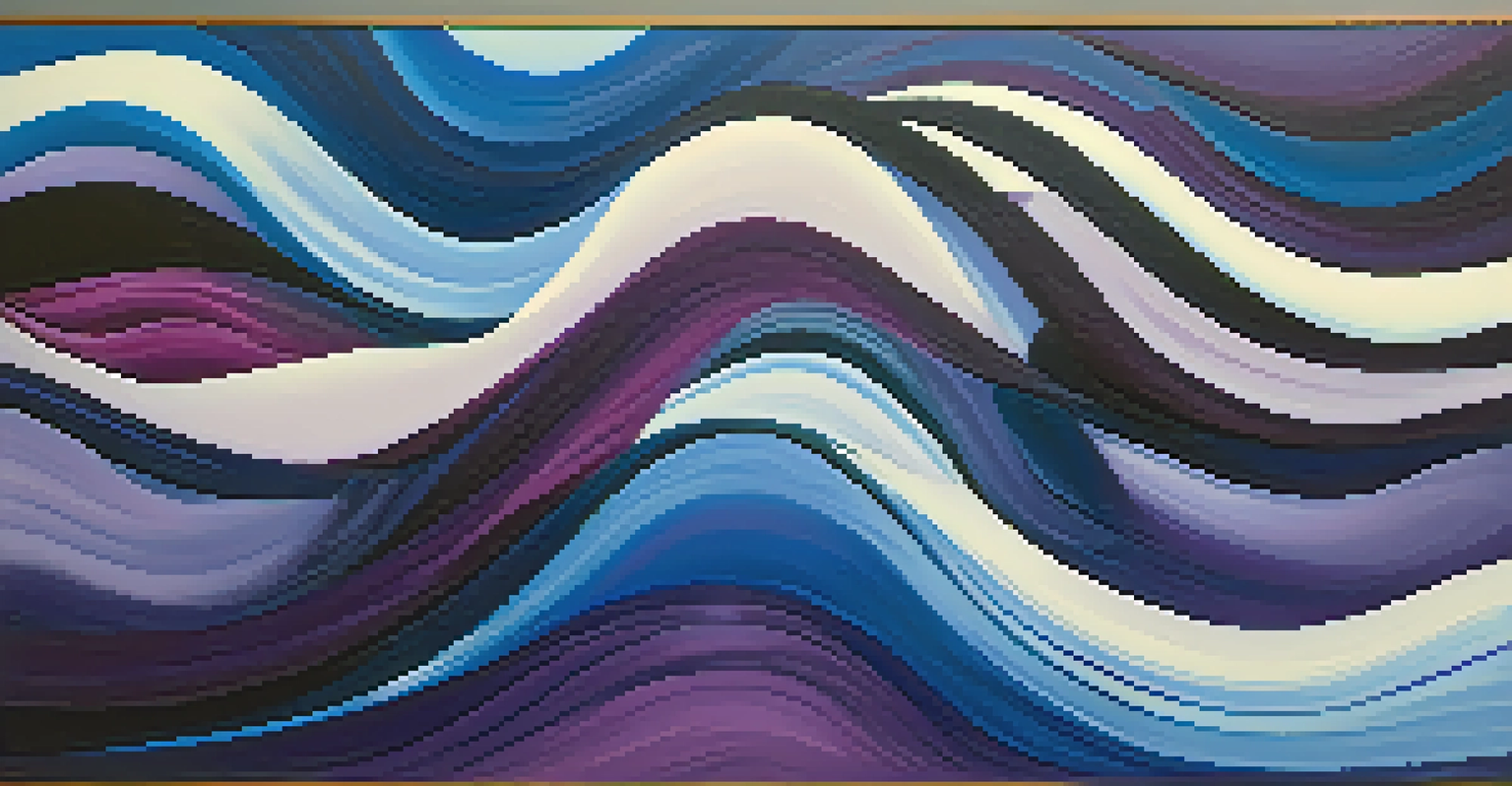 An abstract art piece depicting emotional waves in vibrant colors, symbolizing the ebb and flow of feelings.