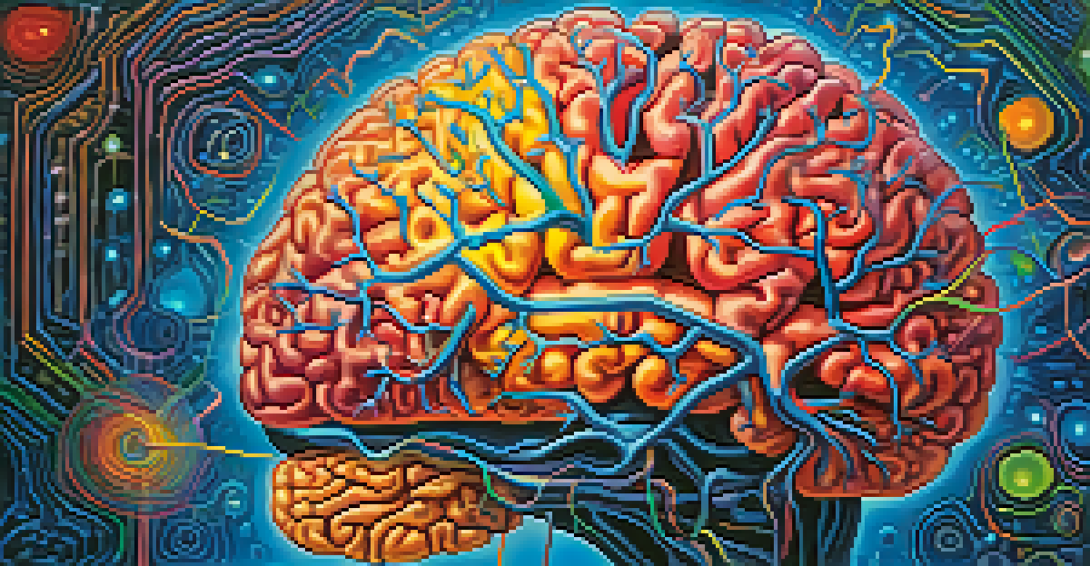 A colorful artistic representation of a brain with illuminated neural connections, surrounded by ethereal swirls of light against a deep blue background.