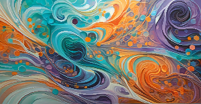 An abstract artwork depicting interconnectedness with swirling patterns of vibrant colors, creating a dreamlike atmosphere.
