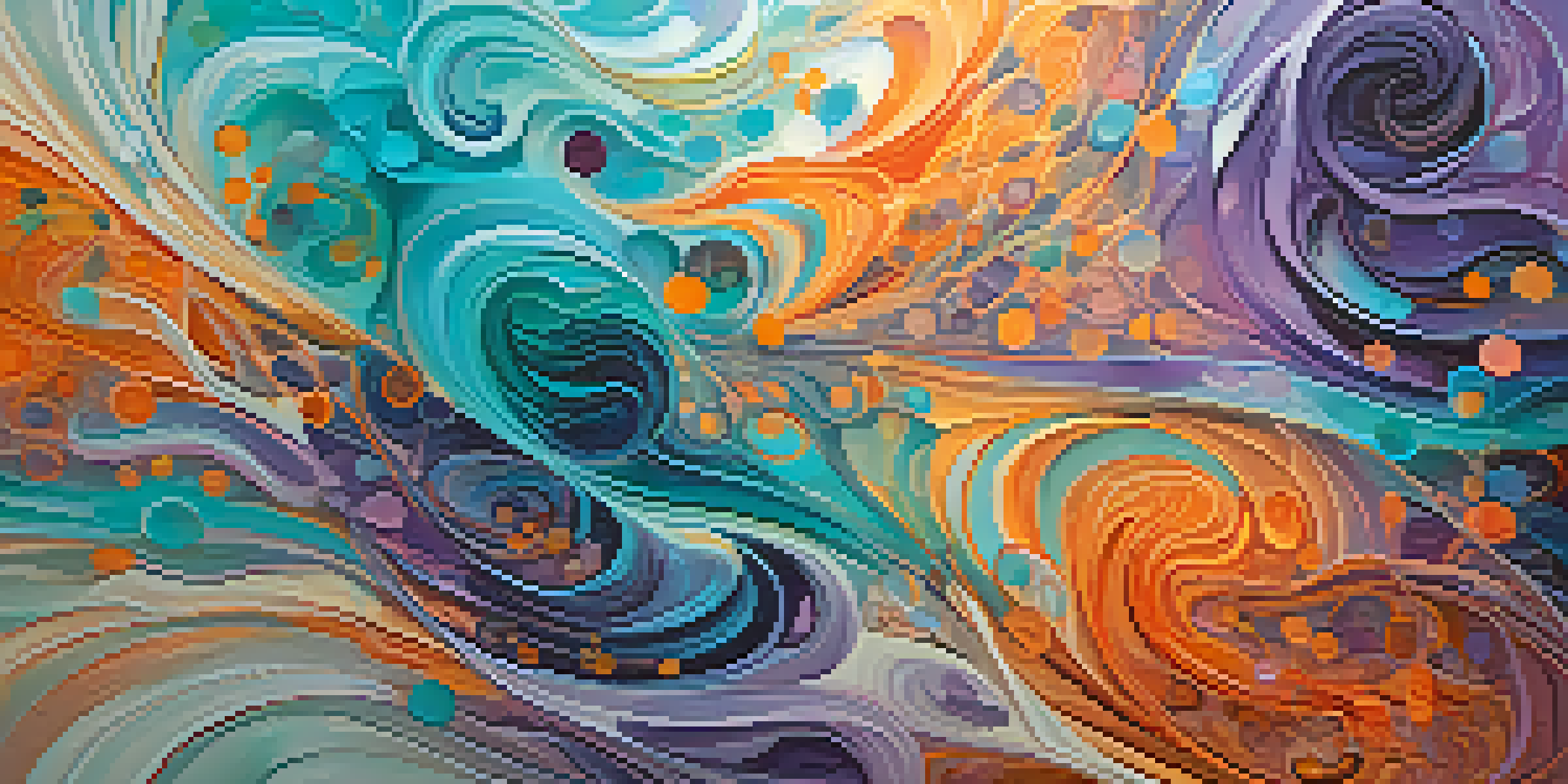 An abstract artwork depicting interconnectedness with swirling patterns of vibrant colors, creating a dreamlike atmosphere.