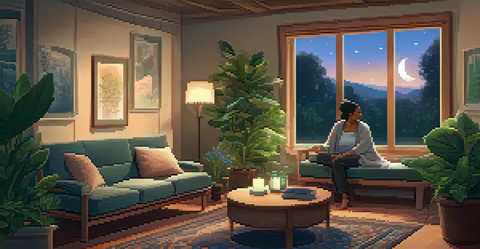 A warm and inviting therapy room with a starry night view, where a therapist and patient are having a meaningful conversation.