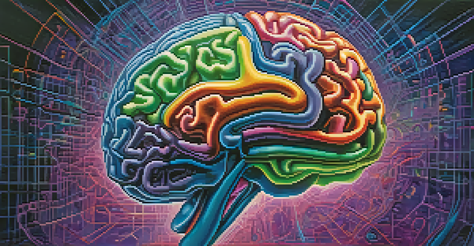 An abstract colorful illustration of a human brain highlighting neural pathways and creativity.