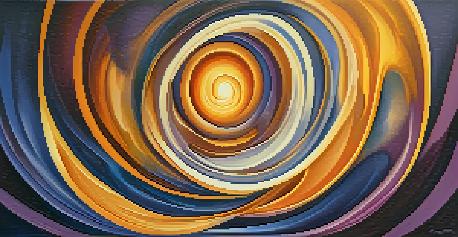 An abstract image with swirling patterns of light and color blending harmoniously, representing non-dual awareness and unity.