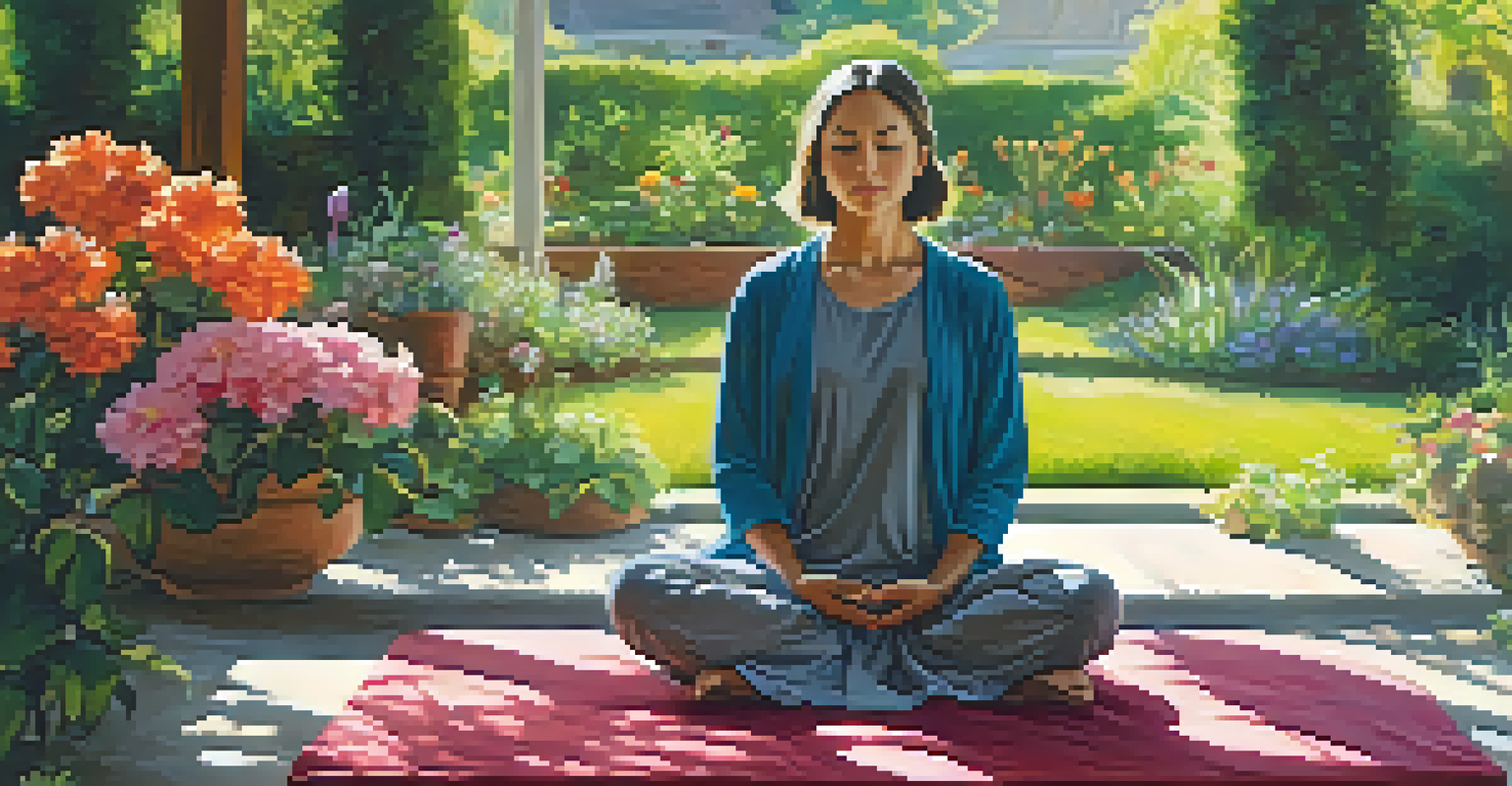An individual meditating in a bright garden filled with colorful flowers and lush greenery, embodying tranquility and mindfulness.