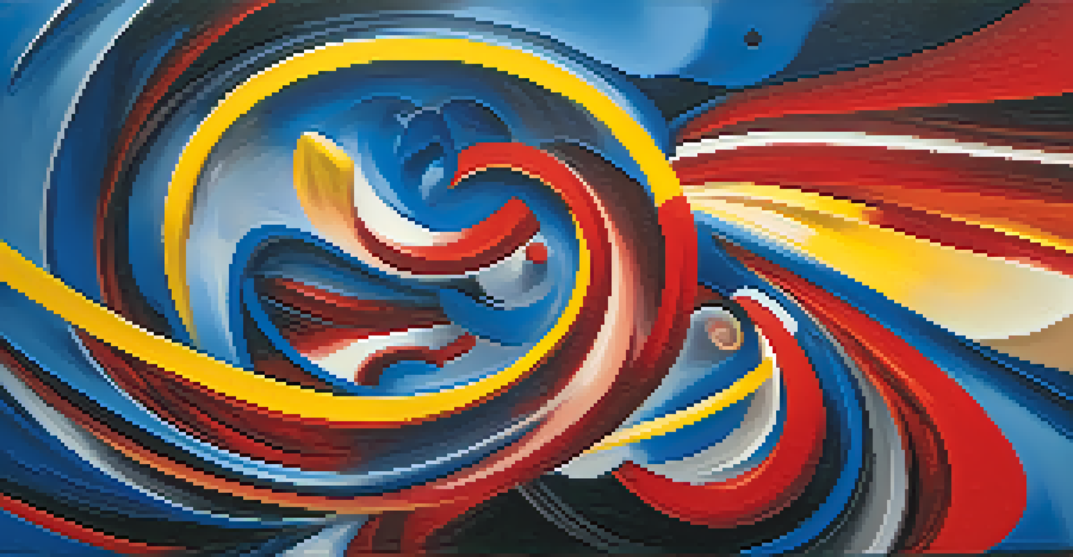 An abstract representation of emotions with swirling colors and shapes symbolizing feelings.