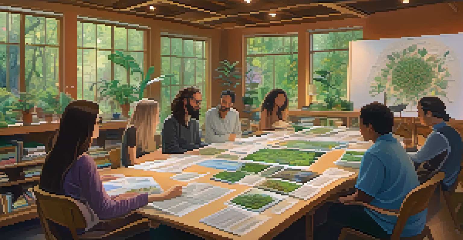 A group of people participating in a workshop about entheogens, surrounded by plants and educational materials in a warmly lit room.
