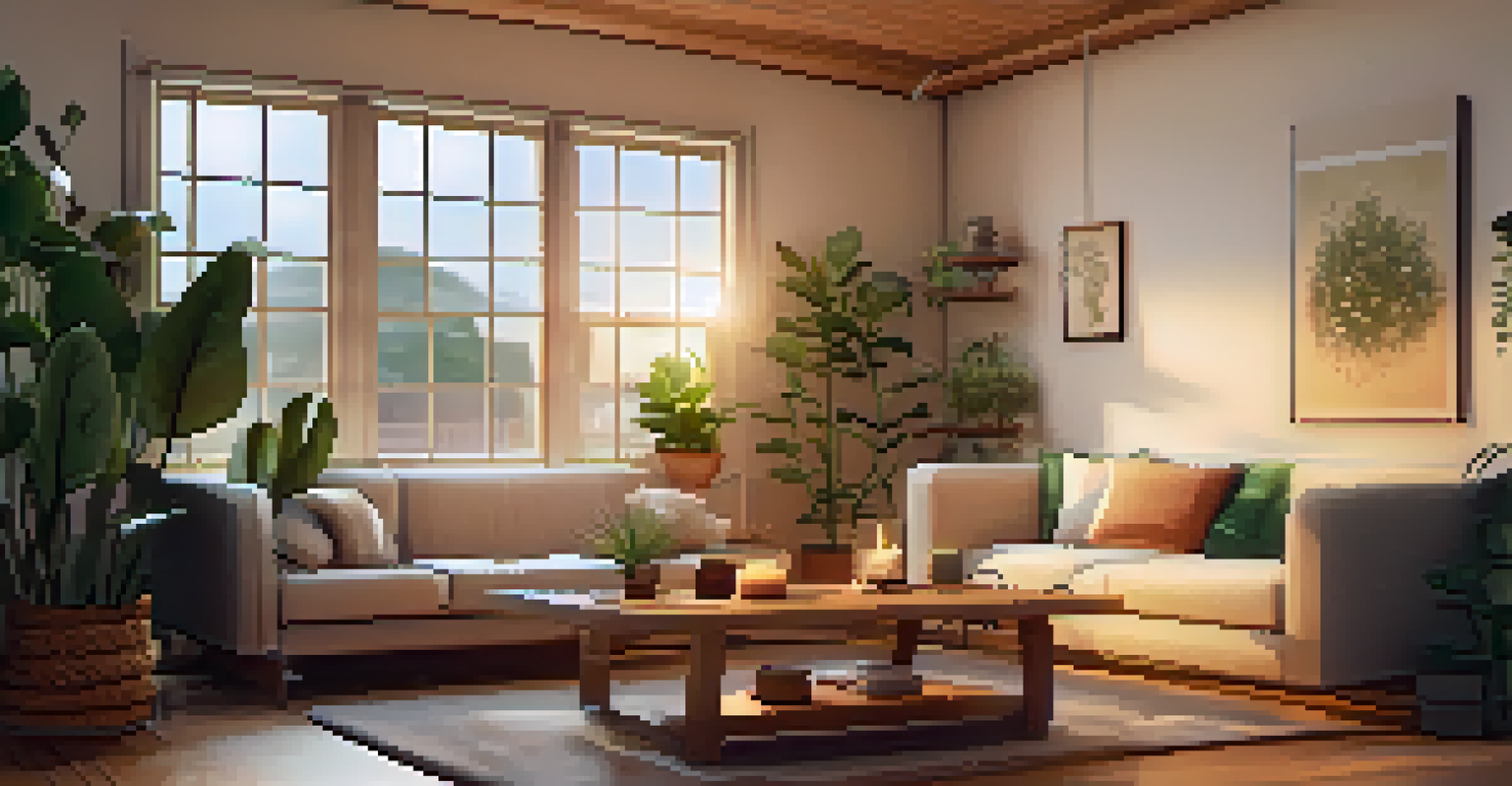 A warm and inviting therapy room with a couch, plants, and calming artwork, designed for emotional healing.