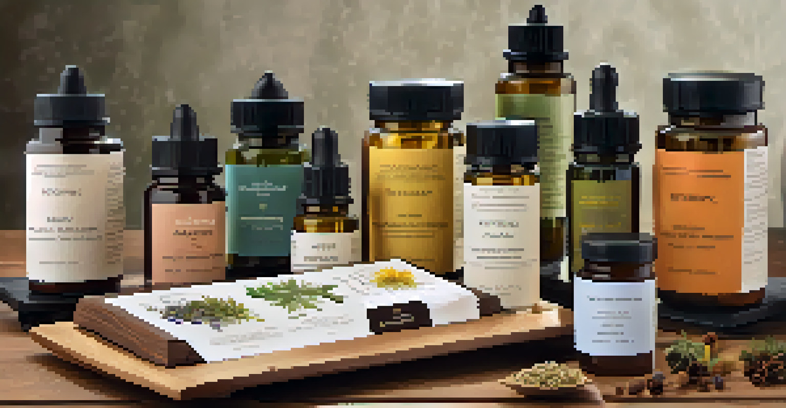 A stylish arrangement of entheogenic herbal extracts on a wooden table, highlighting their packaging.