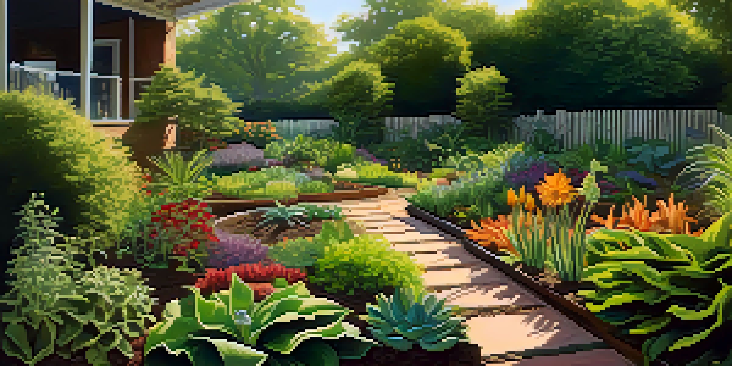A colorful garden with different entheogenic plants in rich soil, illuminated by sunlight.