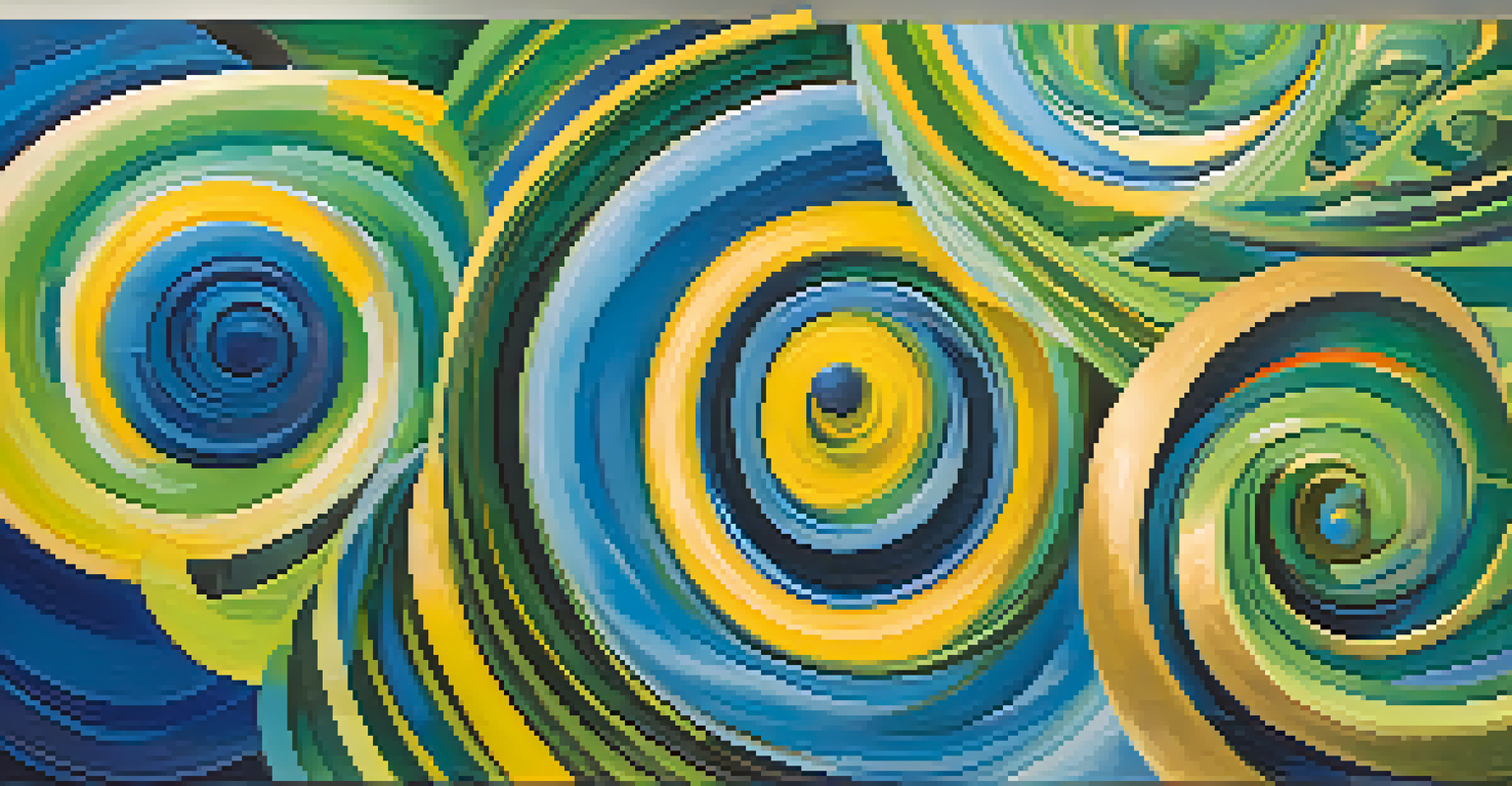 An abstract artwork showing swirling colors and shapes symbolizing interconnectedness and harmony.