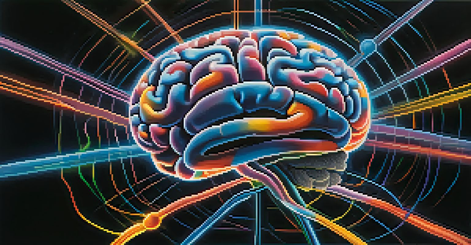 An artistic depiction of a glowing brain with neurotransmitter symbols around it, representing brain activity.
