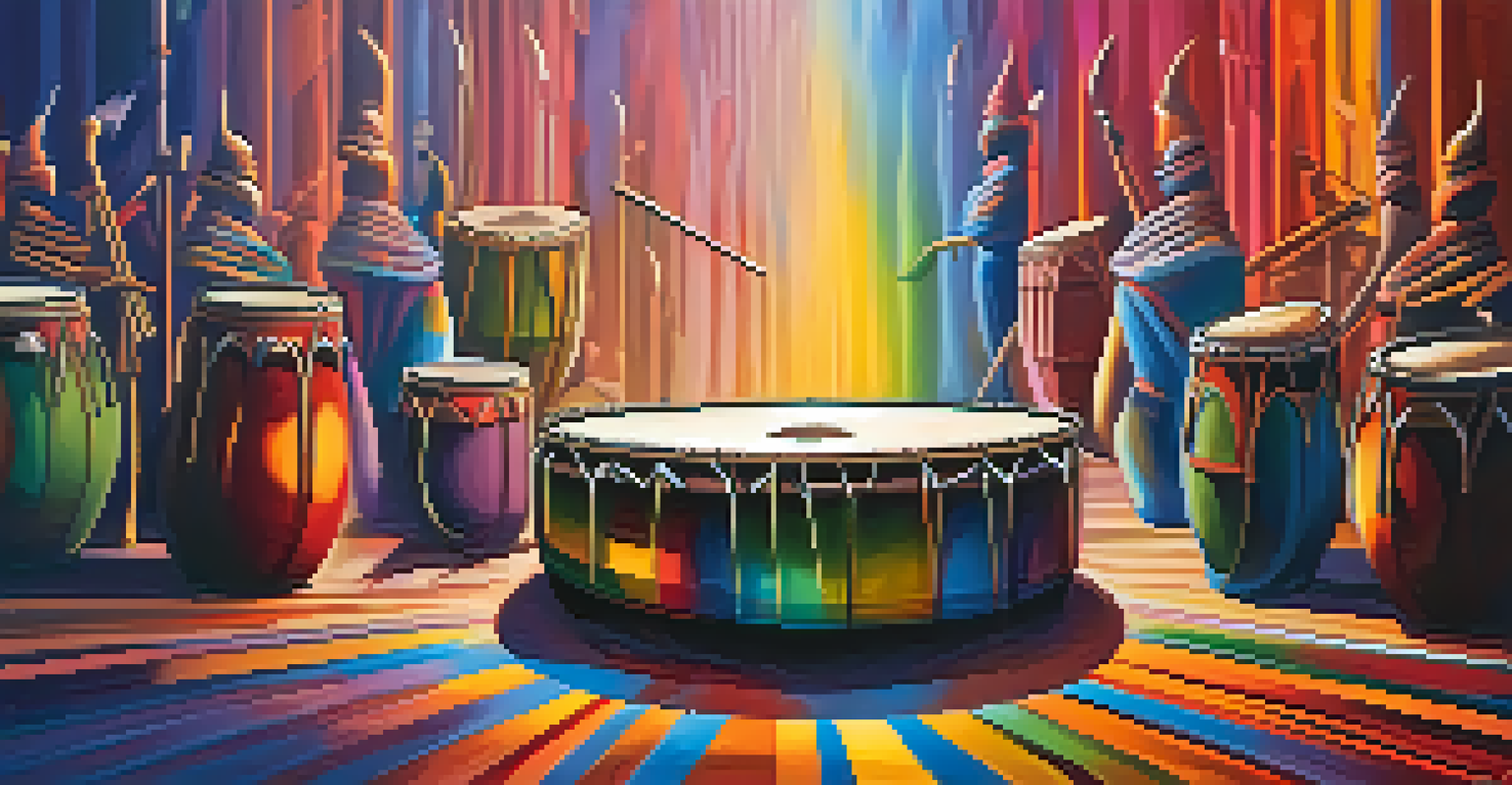 A colorful depiction of sound waves from musical instruments, set against a mystical background.