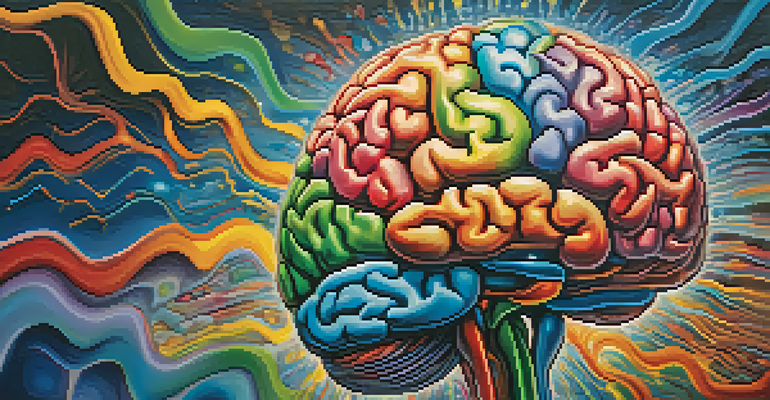 A colorful illustration of a brain showing vibrant colors to represent empathy and connection, divided into logical and emotional hemispheres.