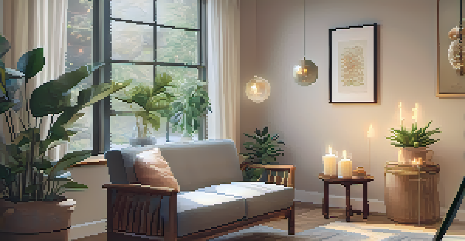 A warm and cozy therapy room with comfortable seating, plants, and calming decor, designed for emotional healing.