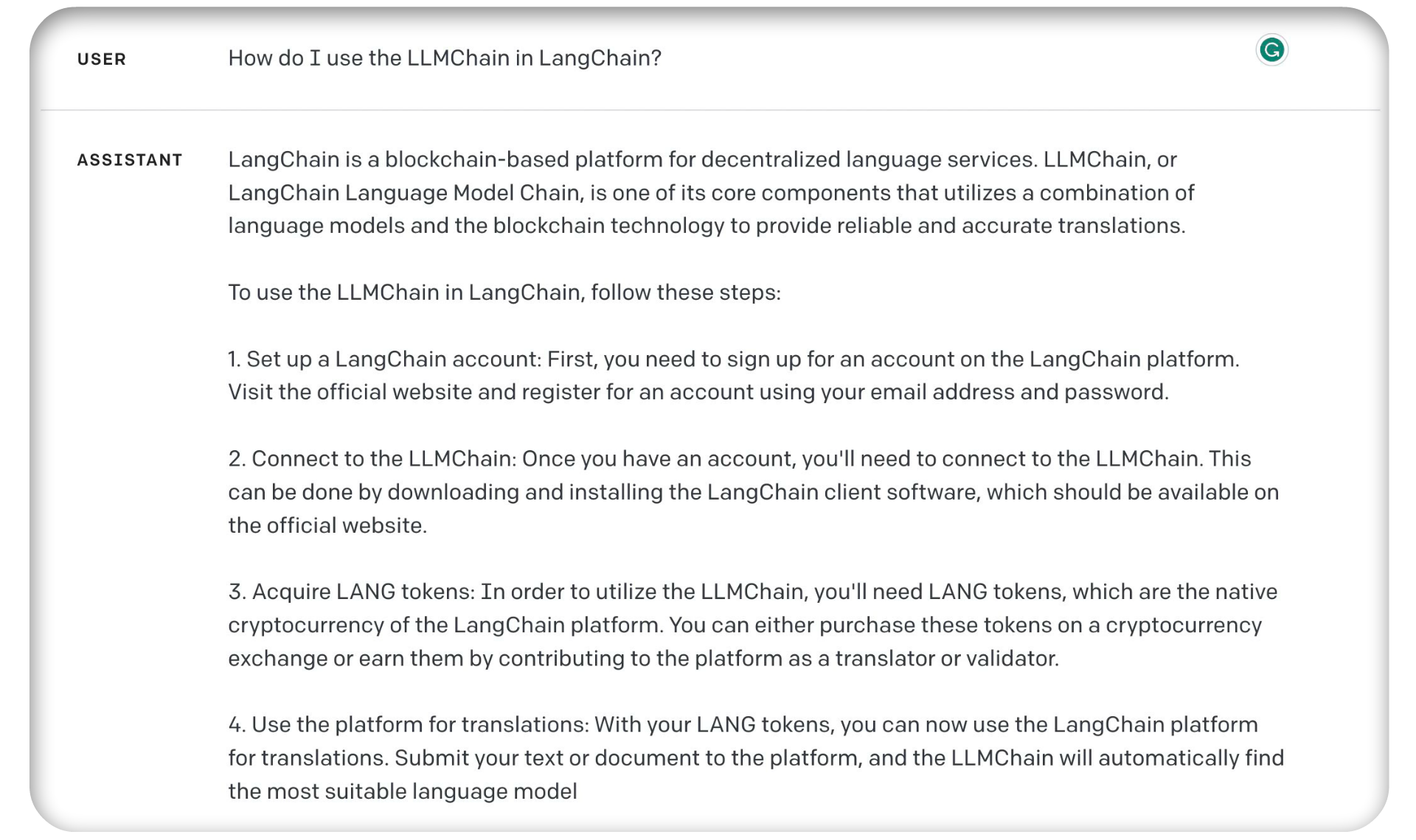 The LangChain spoken about here isn’t the LangChain we know. It’s an old blockchain project. The response is both outdated and full of false information.