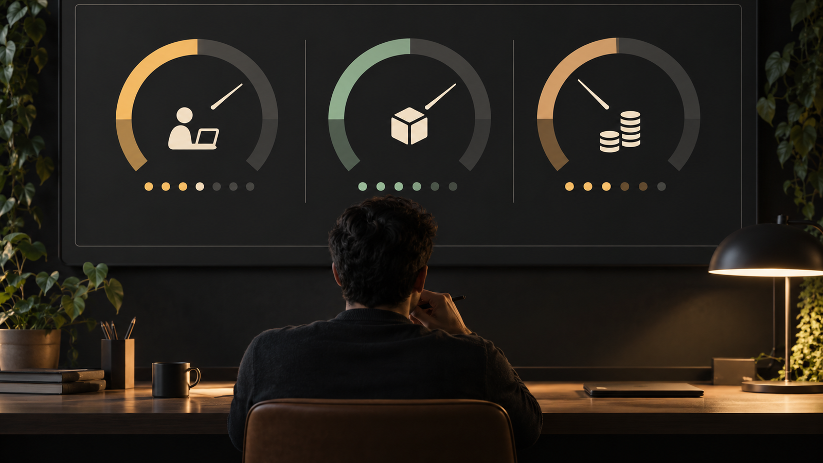 A reviewer considers tool usage, delivery outcomes, and cost together on a three-part dashboard.