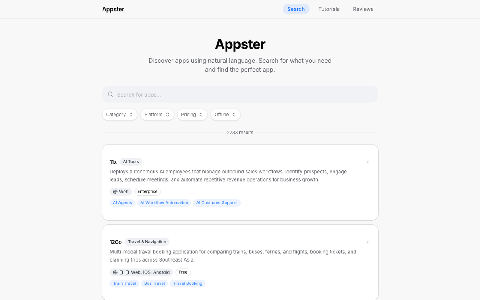 Appster ikinci ürün görünümü