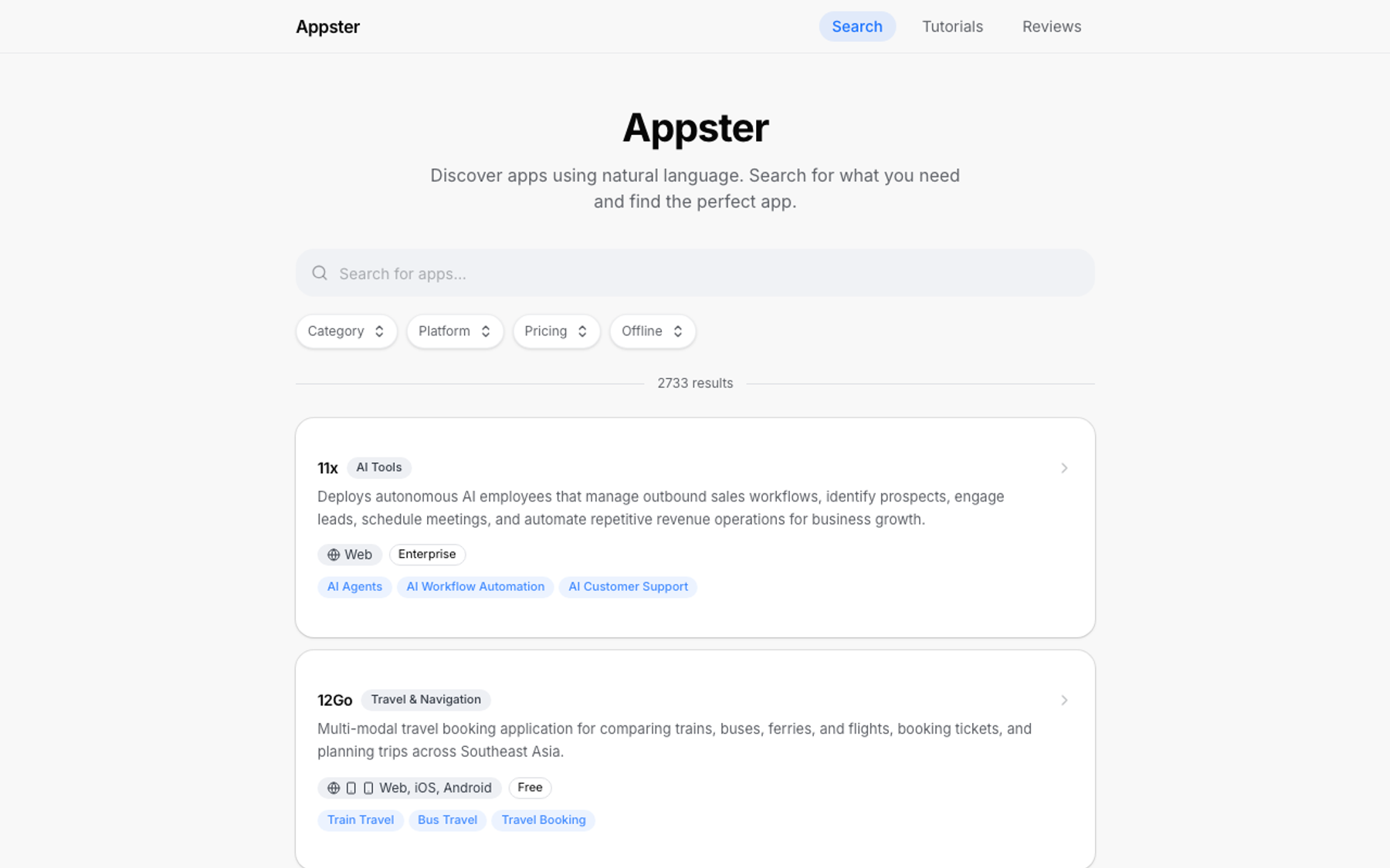 Appster ürün arayüzü