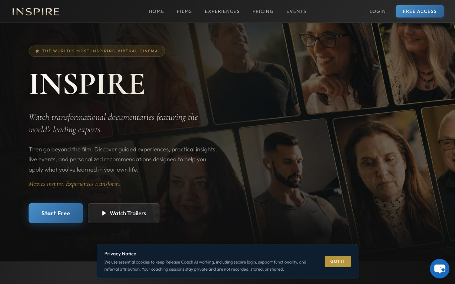 Inspire Film product interface